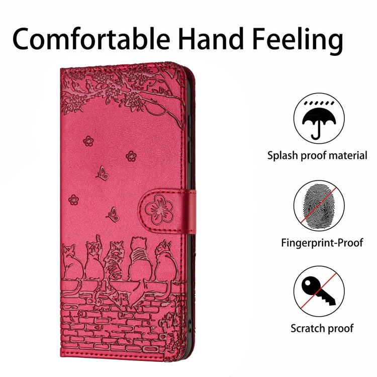 For Samsung Galaxy S25 5G Cat Embossing Pattern Leather Phone Case with Lanyard