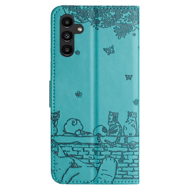 For Samsung Galaxy S25 5G Cat Embossing Pattern Leather Phone Case with Lanyard