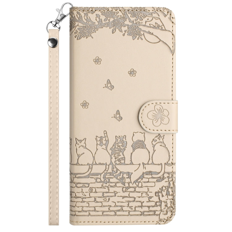 For Samsung Galaxy S25 5G Cat Embossing Pattern Leather Phone Case with Lanyard