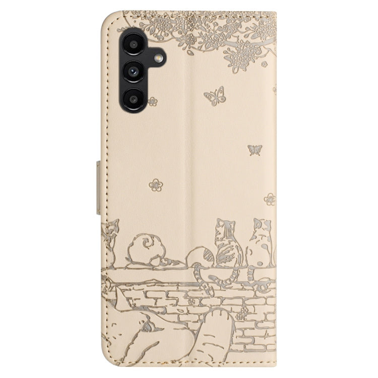 For Samsung Galaxy S25 5G Cat Embossing Pattern Leather Phone Case with Lanyard