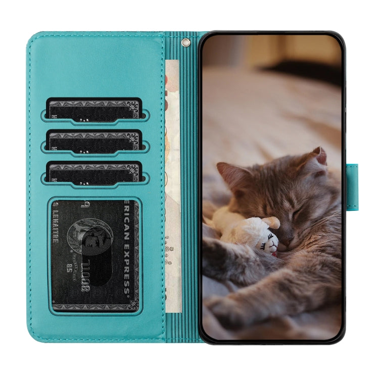 For Samsung Galaxy S25 Ultra 5G Cat Embossing Pattern Leather Phone Case with Lanyard
