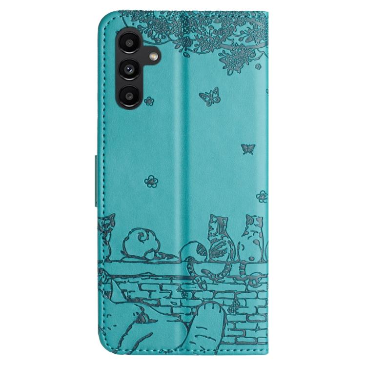 For Samsung Galaxy S25 FE 5G Cat Embossing Pattern Leather Phone Case with Lanyard