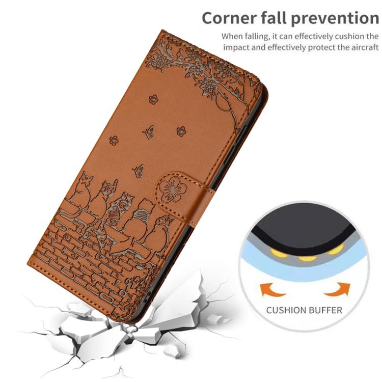 For Samsung Galaxy S25 FE 5G Cat Embossing Pattern Leather Phone Case with Lanyard