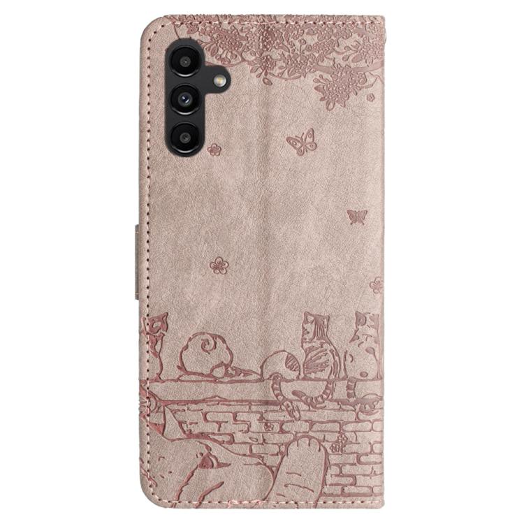 For Samsung Galaxy S25 FE 5G Cat Embossing Pattern Leather Phone Case with Lanyard