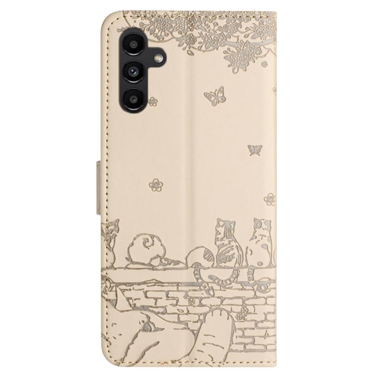 For Samsung Galaxy S25 FE 5G Cat Embossing Pattern Leather Phone Case with Lanyard