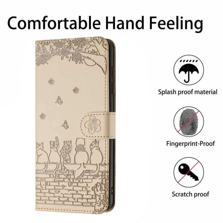 For Samsung Galaxy S25 FE 5G Cat Embossing Pattern Leather Phone Case with Lanyard