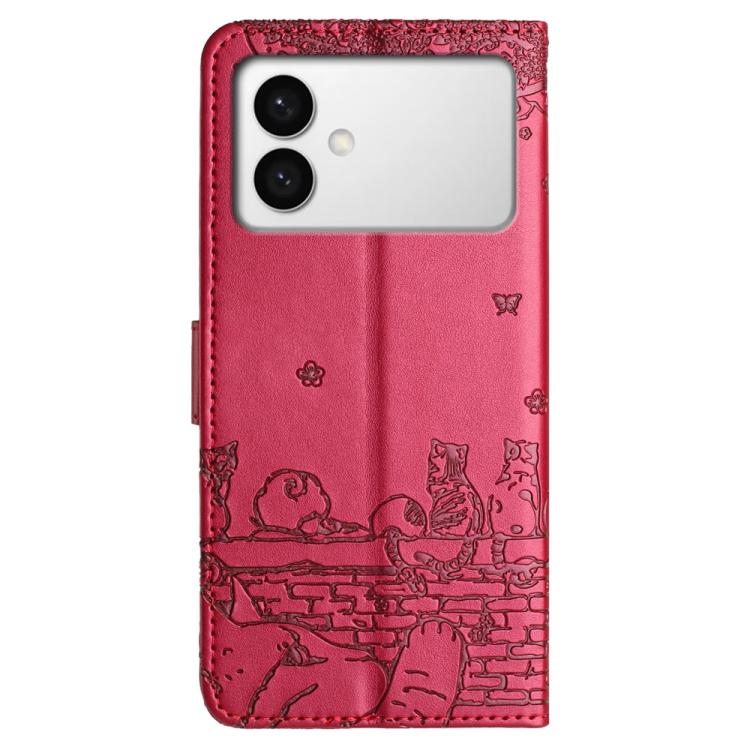 For Samsung Galaxy S26 Edge 5G Cat Embossing Pattern Leather Phone Case with Lanyard