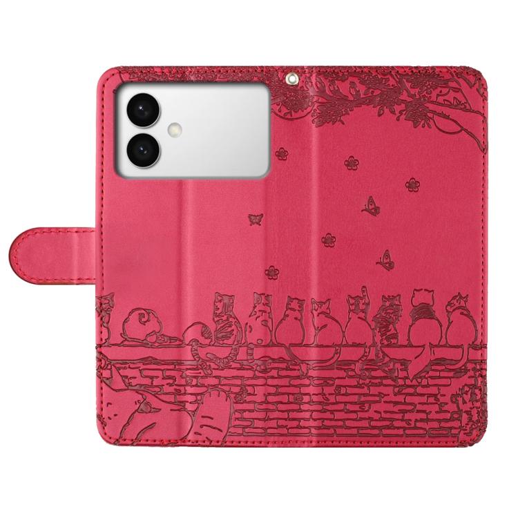 For Samsung Galaxy S26 Edge 5G Cat Embossing Pattern Leather Phone Case with Lanyard