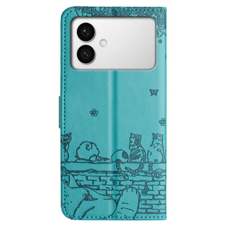 For Samsung Galaxy S26 Edge 5G Cat Embossing Pattern Leather Phone Case with Lanyard