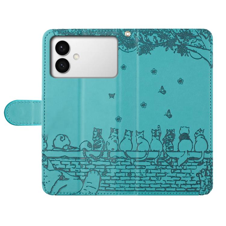 For Samsung Galaxy S26 Edge 5G Cat Embossing Pattern Leather Phone Case with Lanyard
