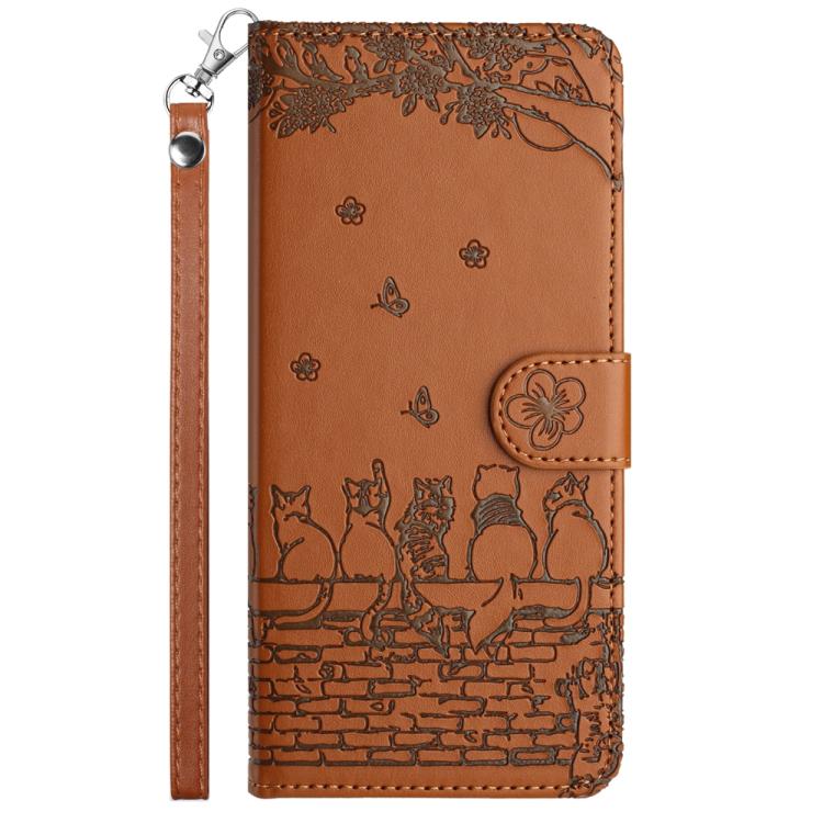 For Samsung Galaxy S26 Edge 5G Cat Embossing Pattern Leather Phone Case with Lanyard
