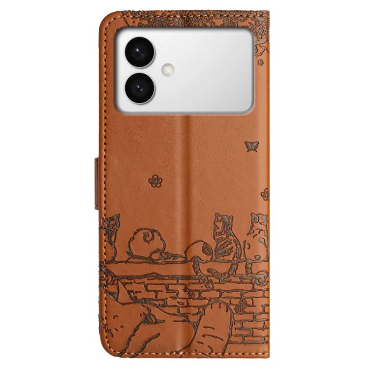 For Samsung Galaxy S26 Edge 5G Cat Embossing Pattern Leather Phone Case with Lanyard