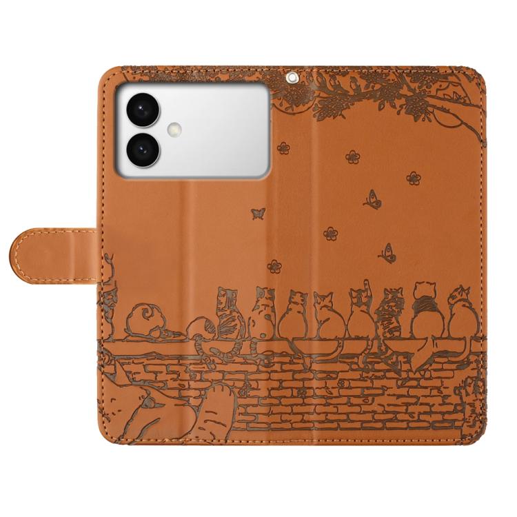 For Samsung Galaxy S26 Edge 5G Cat Embossing Pattern Leather Phone Case with Lanyard