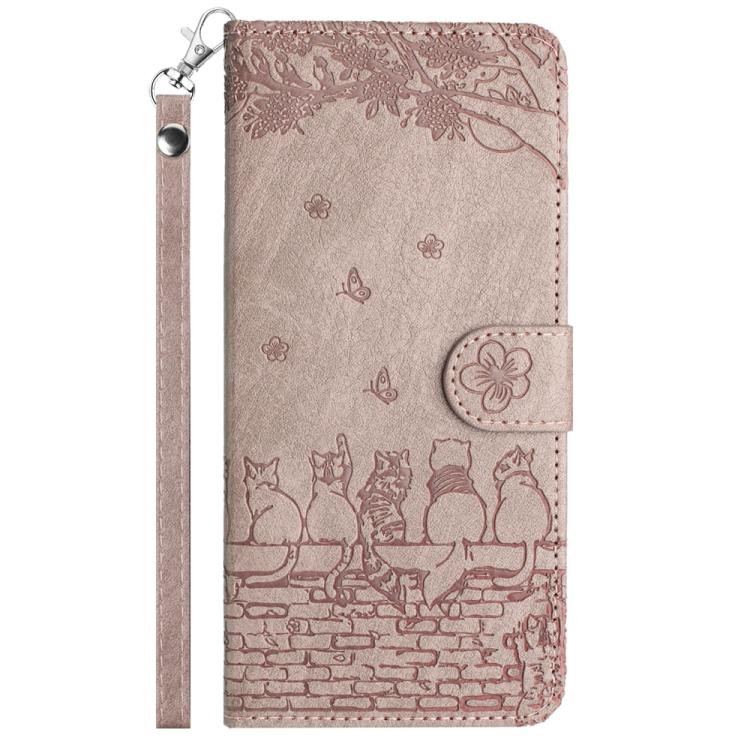 For Samsung Galaxy S26 Edge 5G Cat Embossing Pattern Leather Phone Case with Lanyard