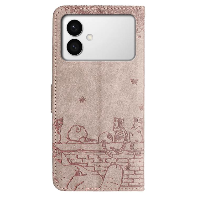 For Samsung Galaxy S26 Edge 5G Cat Embossing Pattern Leather Phone Case with Lanyard