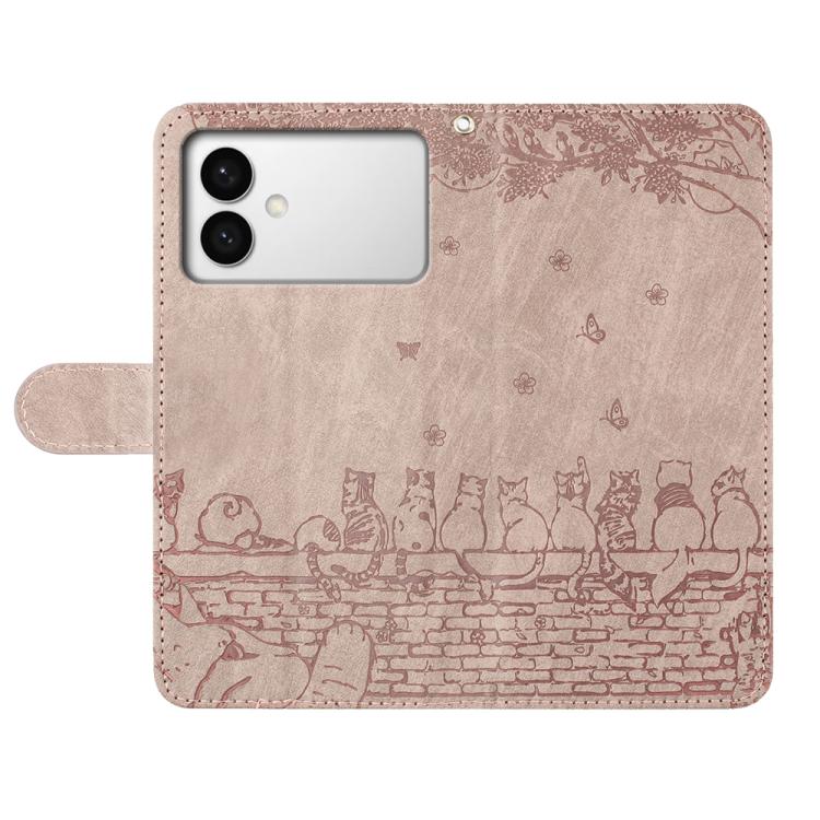For Samsung Galaxy S26 Edge 5G Cat Embossing Pattern Leather Phone Case with Lanyard