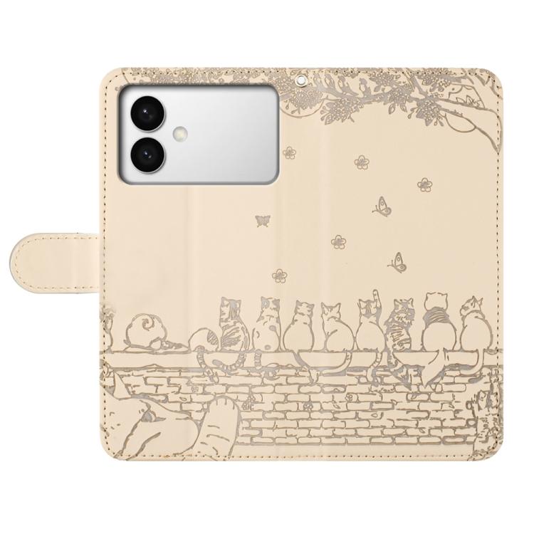For Samsung Galaxy S26 Edge 5G Cat Embossing Pattern Leather Phone Case with Lanyard