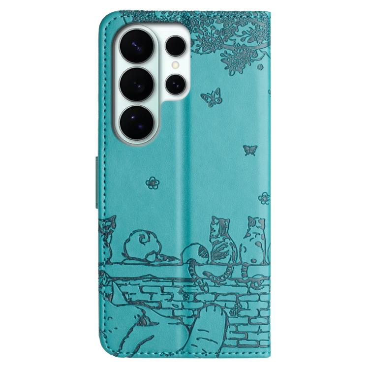 For Samsung Galaxy S26 Ultra 5G Cat Embossing Pattern Leather Phone Case with Lanyard