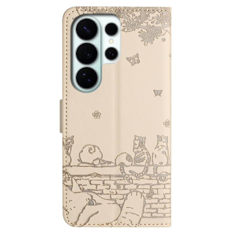 For Samsung Galaxy S26 Ultra 5G Cat Embossing Pattern Leather Phone Case with Lanyard