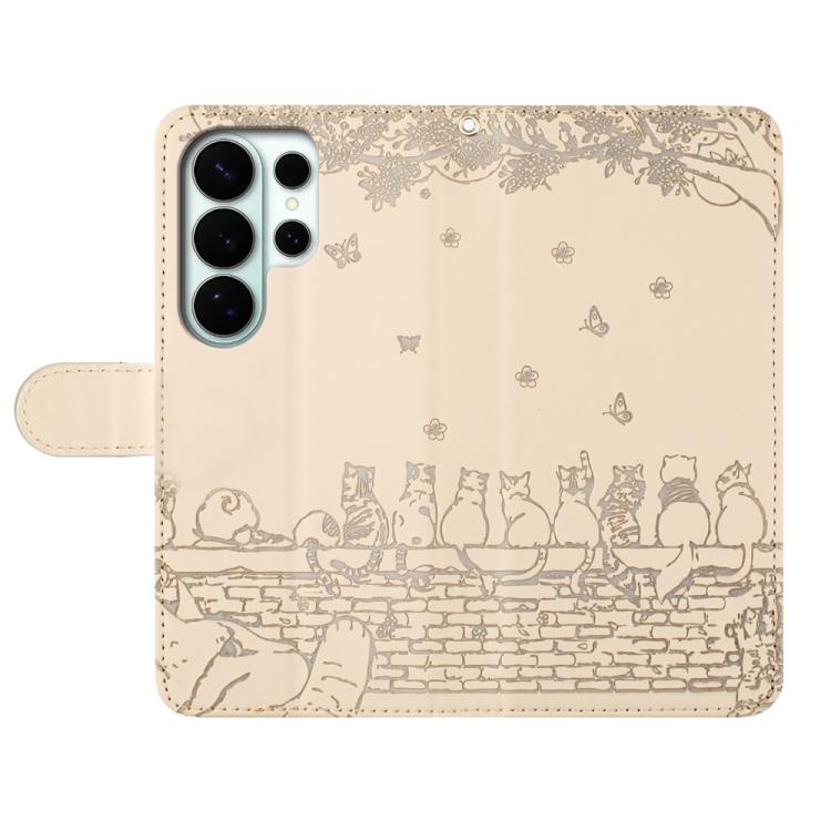 For Samsung Galaxy S26 Ultra 5G Cat Embossing Pattern Leather Phone Case with Lanyard