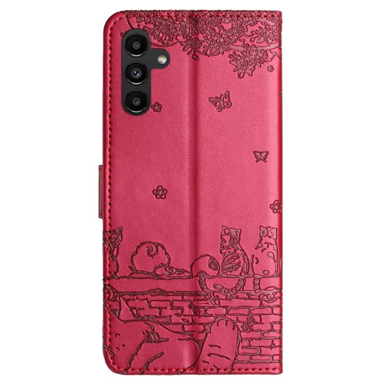 For Samsung Galaxy S26 5G Cat Embossing Pattern Leather Phone Case with Lanyard