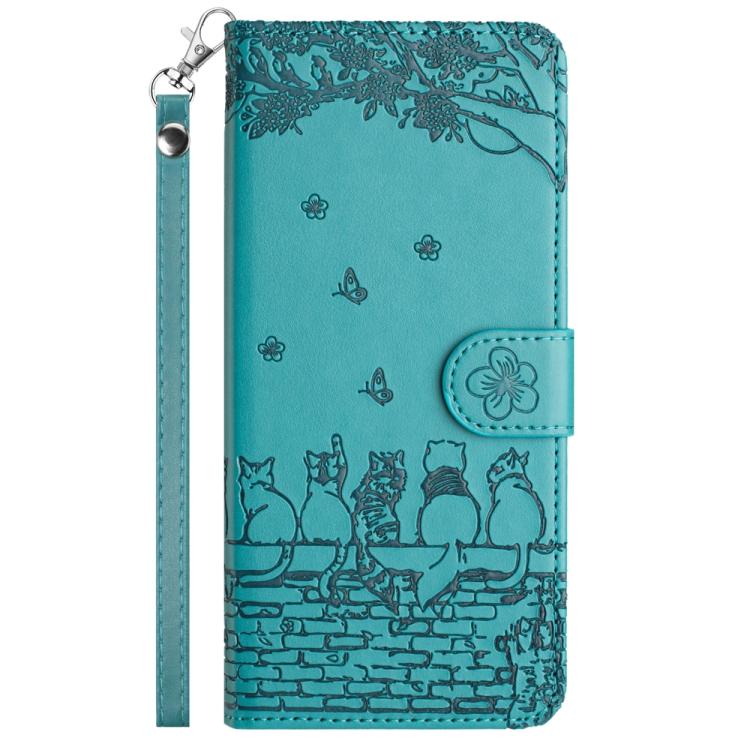 For Samsung Galaxy S26 5G Cat Embossing Pattern Leather Phone Case with Lanyard