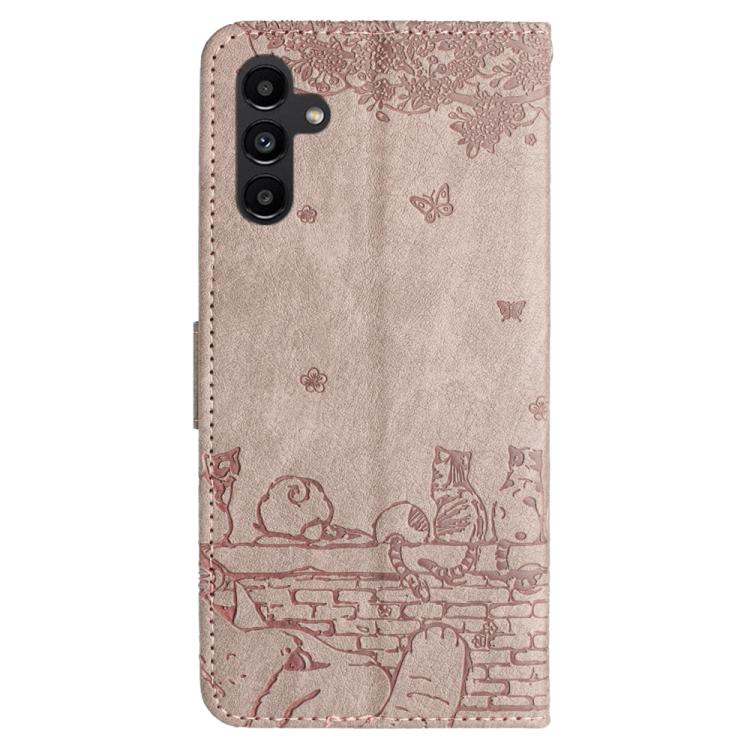 For Samsung Galaxy S26 5G Cat Embossing Pattern Leather Phone Case with Lanyard