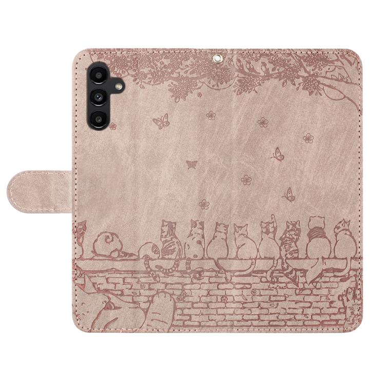 For Samsung Galaxy S26 5G Cat Embossing Pattern Leather Phone Case with Lanyard