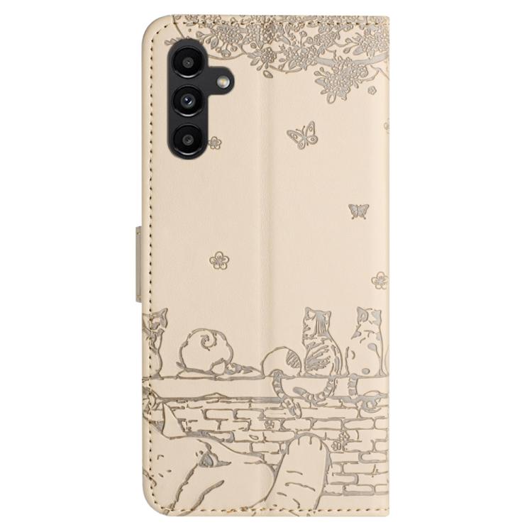 For Samsung Galaxy S26 5G Cat Embossing Pattern Leather Phone Case with Lanyard