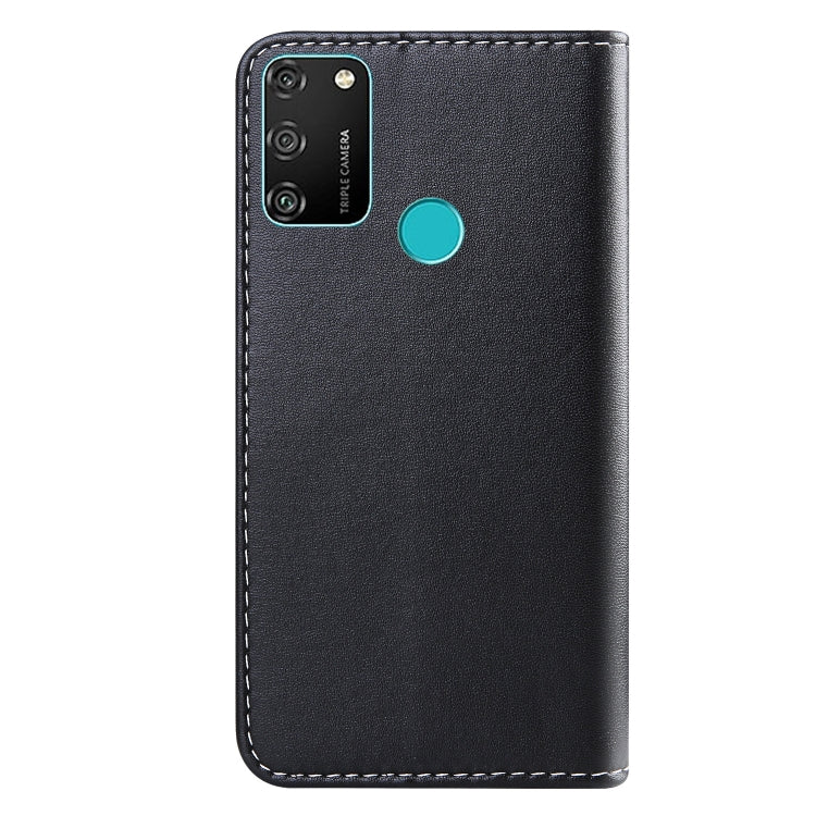 For Huawei Honor 9A Tricolor Stitching Horizontal Flip TPU + PU Leather Case with Holder & Card Slots & Wallet
