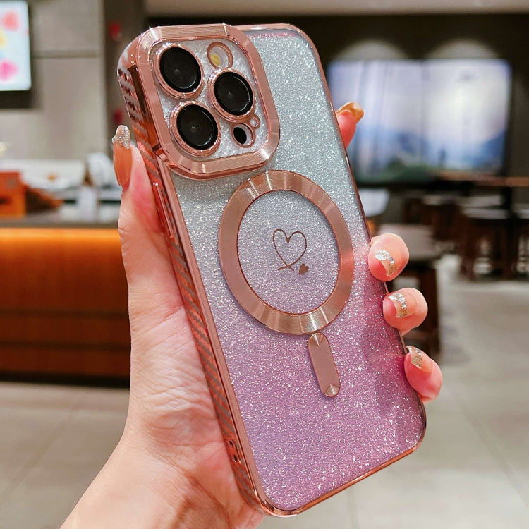 For iPhone 15 Pro Loves Gradient Glitter Carbon Fiber Magsafe TPU Phone Case