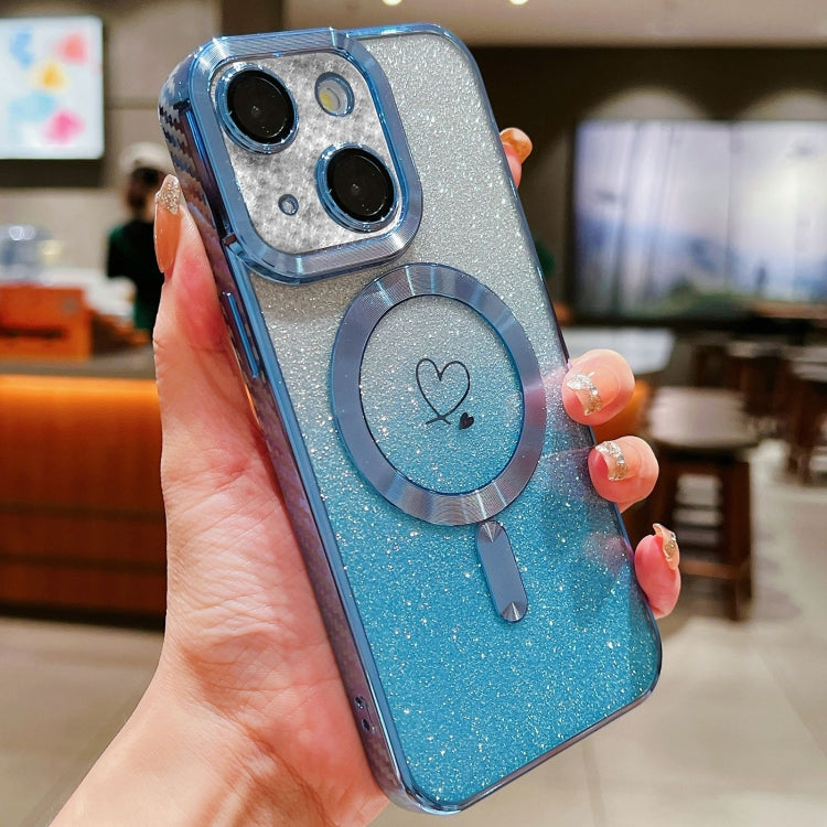 For iPhone 15 Loves Gradient Glitter Carbon Fiber Magsafe TPU Phone Case