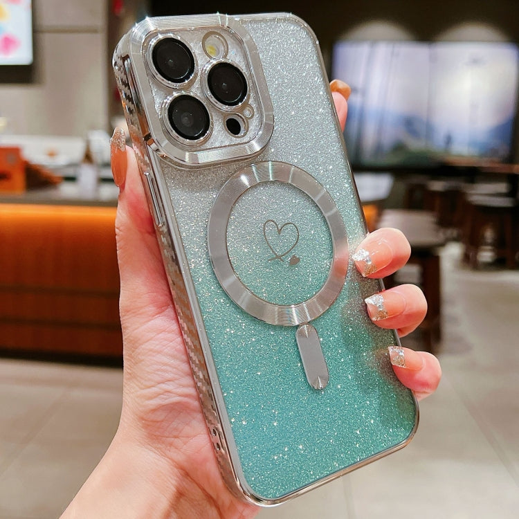 For iPhone 14 Pro Loves Gradient Glitter Carbon Fiber Magsafe TPU Phone Case