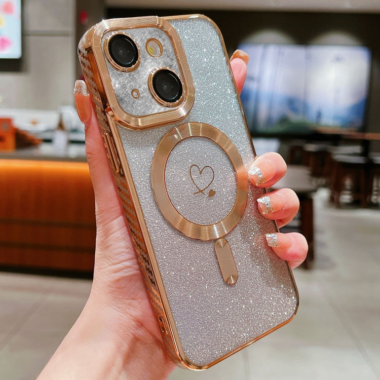 For iPhone 13 Loves Gradient Glitter Carbon Fiber Magsafe TPU Phone Case