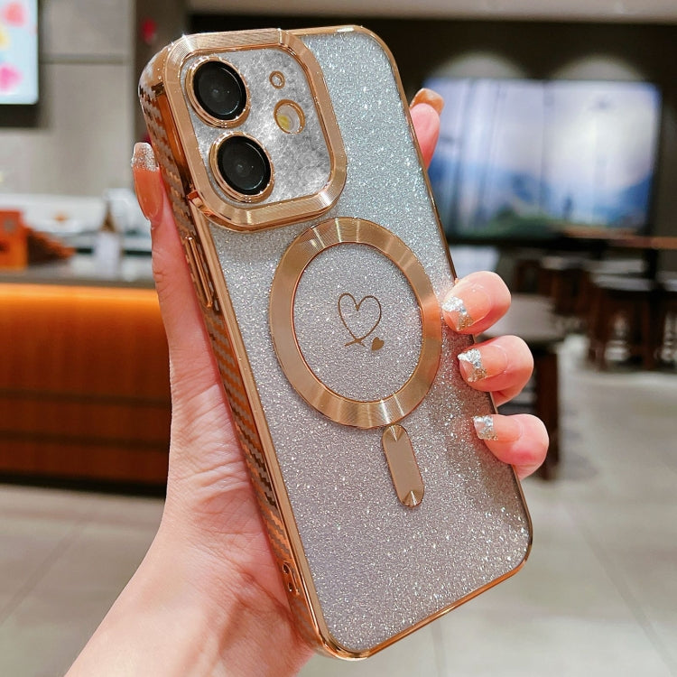 For iPhone 11 Loves Gradient Glitter Carbon Fiber Magsafe TPU Phone Case