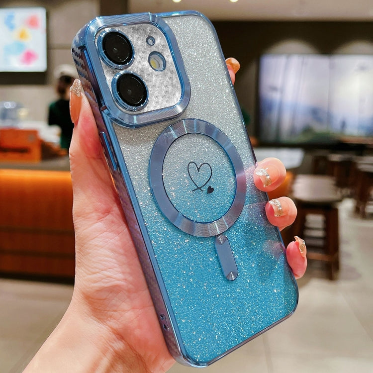 For iPhone 11 Loves Gradient Glitter Carbon Fiber Magsafe TPU Phone Case