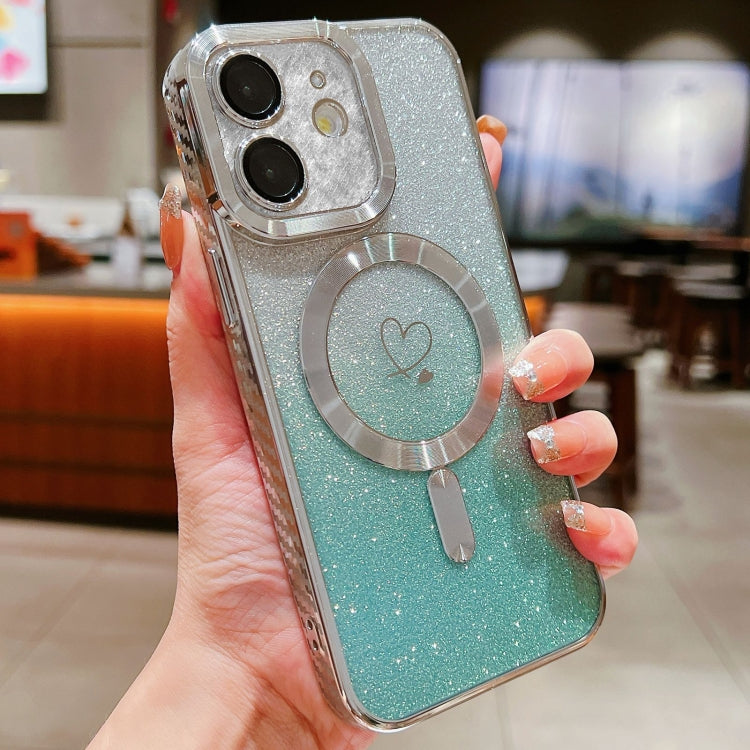 For iPhone 11 Loves Gradient Glitter Carbon Fiber Magsafe TPU Phone Case