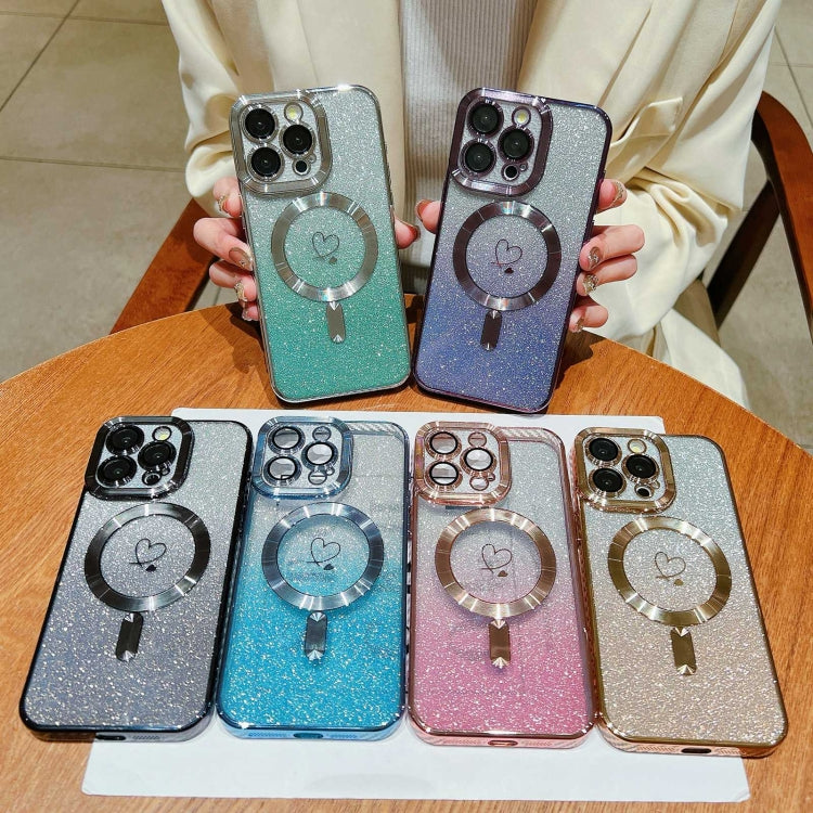 For iPhone 13 Pro Loves Gradient Glitter Carbon Fiber Magsafe TPU Phone Case