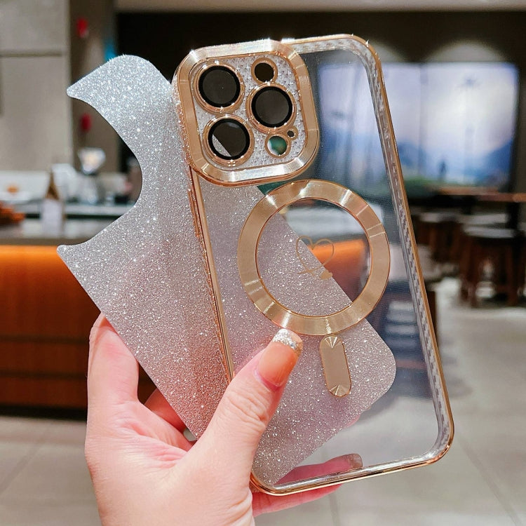 For iPhone 13 Pro Loves Gradient Glitter Carbon Fiber Magsafe TPU Phone Case
