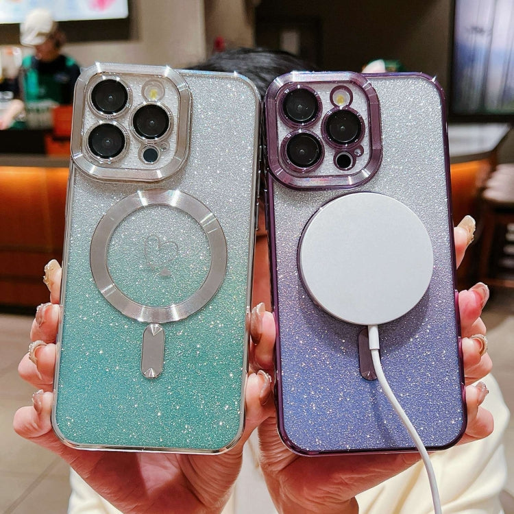 For iPhone 11 Pro Loves Gradient Glitter Carbon Fiber Magsafe TPU Phone Case