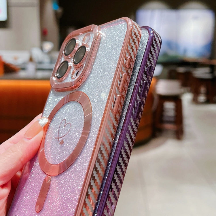For iPhone 13 Pro Loves Gradient Glitter Carbon Fiber Magsafe TPU Phone Case