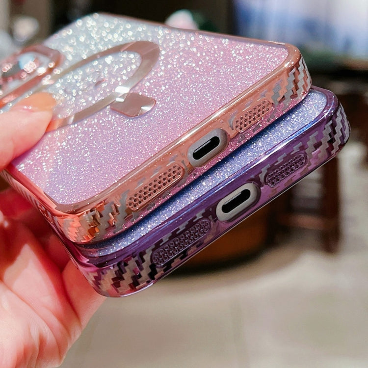 For iPhone 11 Pro Loves Gradient Glitter Carbon Fiber Magsafe TPU Phone Case