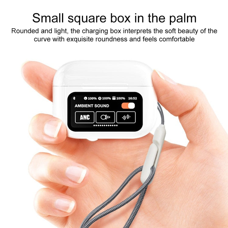 A9 Pro Smart Colorful Touch Screen ANC + ENC Noise Reduction Wireless Bluetooth Earphone - White