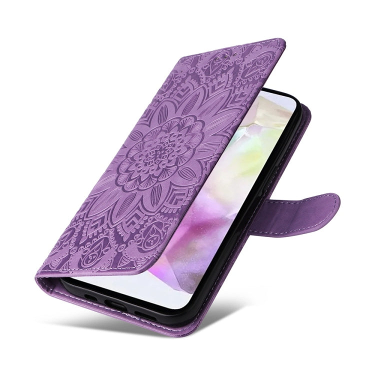 For Samsung Galaxy M35 Embossed Sunflower Leather Phone Case