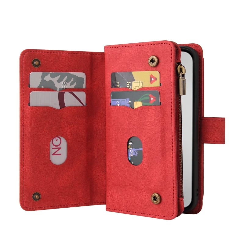 For iPhone 16 Pro Max Skin Feel Multi Card Slots Zipper Wallet Leather Phone Case