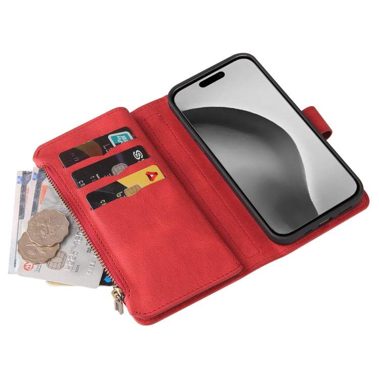 For iPhone 16 Pro Max Skin Feel Multi Card Slots Zipper Wallet Leather Phone Case