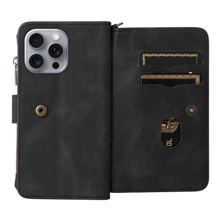 For iPhone 16 Pro Max Skin Feel Multi Card Slots Zipper Wallet Leather Phone Case