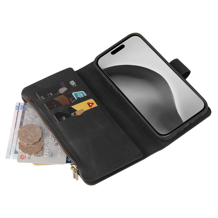 For iPhone 16 Pro Max Skin Feel Multi Card Slots Zipper Wallet Leather Phone Case