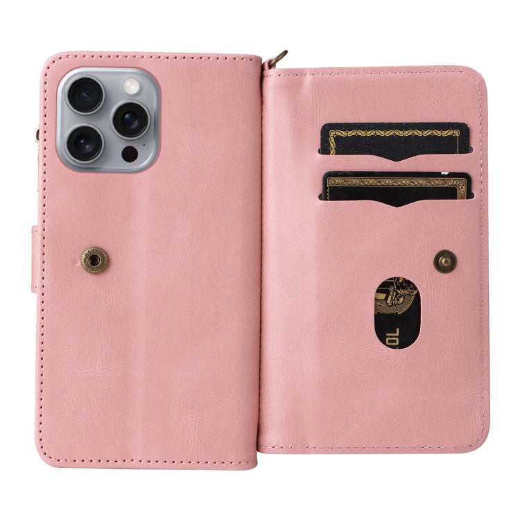 For iPhone 16 Pro Max Skin Feel Multi Card Slots Zipper Wallet Leather Phone Case