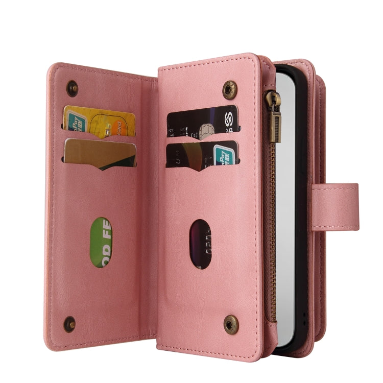 For iPhone 16 Pro Max Skin Feel Multi Card Slots Zipper Wallet Leather Phone Case